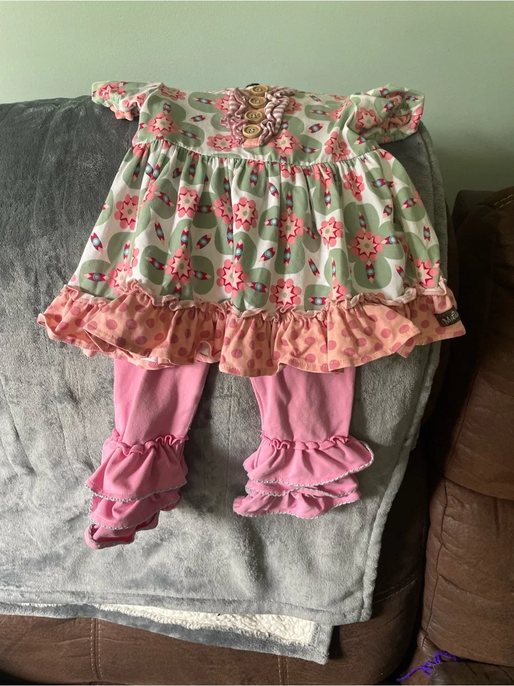 Matilda Jane Pink and Mint Floral Two-Piece Girls Matching Set Sz 2